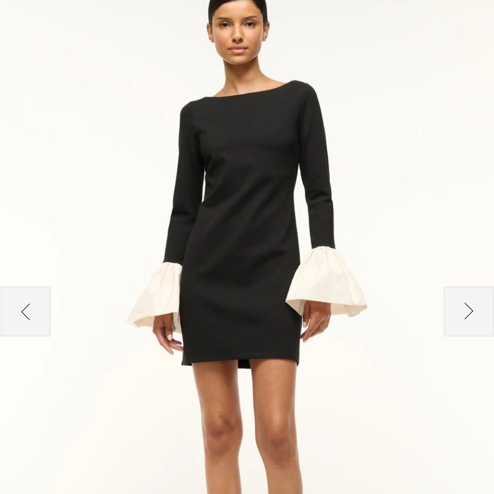 Elegant Black Dress with Cream Bell Sleeves